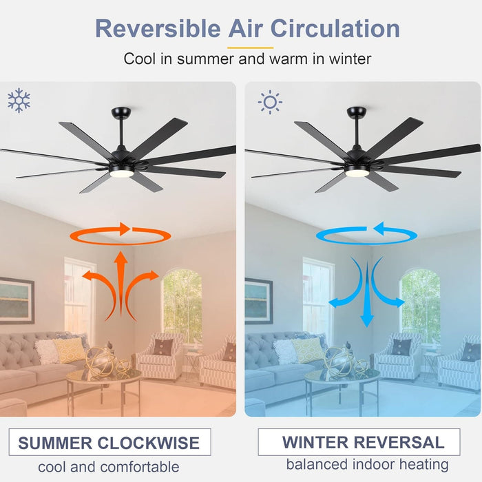62 in. Large Farmhouse Ceiling Fan with Lights and Remote, Black Quiet Ceiling Fans, Quiet Ceiling Fans with Lights for Indoor Great Room-9-ErisView