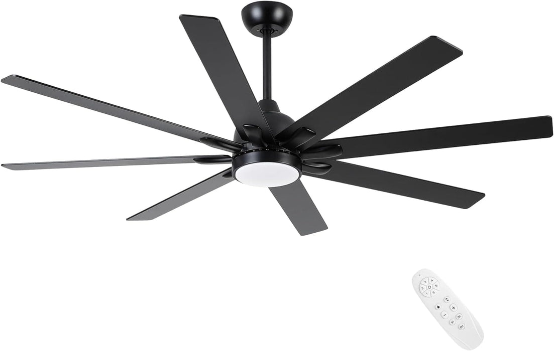 62 in. Large Farmhouse Ceiling Fan with Lights and Remote, Black Quiet Ceiling Fans, Quiet Ceiling Fans with Lights for Indoor Great Room-1-ErisView
