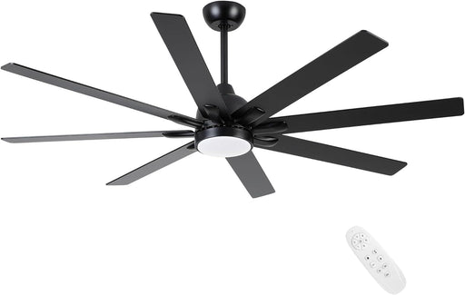 62 in. Large Farmhouse Ceiling Fan with Lights and Remote, Black Quiet Ceiling Fans, Quiet Ceiling Fans with Lights for Indoor Great Room-1-ErisView