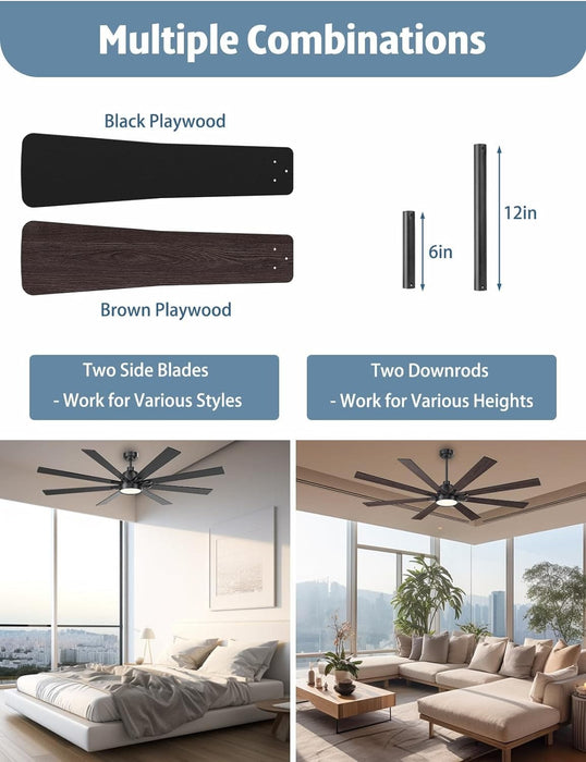 62 in. Large Remote Control Ceiling Fan and Light, Wood Matte Black Reversible Ceiling Fan, Modern Dimmable Ceiling Fans for Living Room Patio-6-ErisView