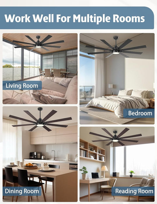 62 in. Large Remote Control Ceiling Fan and Light, Wood Matte Black Reversible Ceiling Fan, Modern Dimmable Ceiling Fans for Living Room Patio-7-ErisView