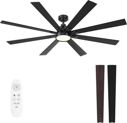 62 in. Large Remote Control Ceiling Fan and Light, Wood Matte Black Reversible Ceiling Fan, Modern Dimmable Ceiling Fans for Living Room Patio-1-ErisView