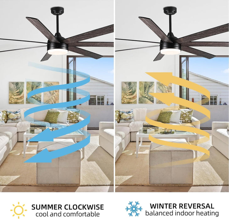 62 in. Outdoor Ceiling Fan with Light, Dimmable Black Ceiling Fan, Reversible Bedroom Ceiling Fans, Living Room Fan with Light, Patio Fans-5-ErisView