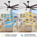 62 in. Outdoor Ceiling Fan with Light, Dimmable Black Ceiling Fan, Reversible Bedroom Ceiling Fans, Living Room Fan with Light, Patio Fans-5-ErisView