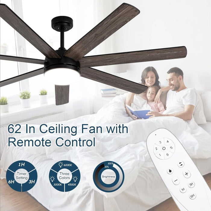 62 in. Outdoor Ceiling Fan with Light, Dimmable Black Ceiling Fan, Reversible Bedroom Ceiling Fans, Living Room Fan with Light, Patio Fans-6-ErisView