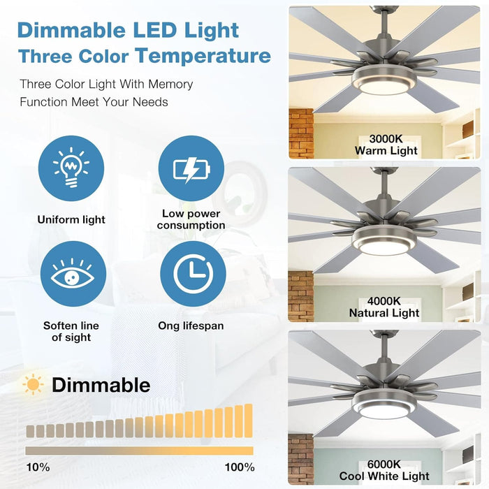 62 in. Remote Control Ceiling Fan with Light, Reversible Nickel Ceiling Fan -2-ErisView
