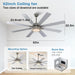 62 in. Remote Control Ceiling Fan with Light, Reversible Nickel Ceiling Fan -7-ErisView