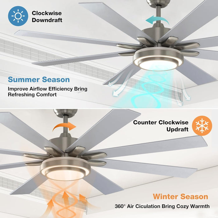 62 in. Remote Control Ceiling Fan with Light, Reversible Nickel Ceiling Fan -8-ErisView