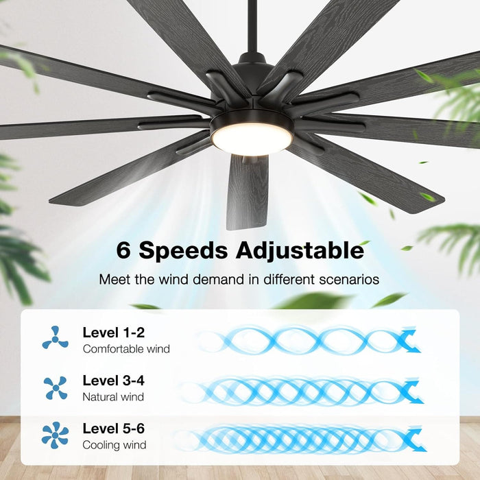62 in. Silent Reversible DC Ceiling Fan, Remote Control Ceiling Fan with Light, Black 9 Blades Dimmable LED Ceiling Fan Light-2-ErisView