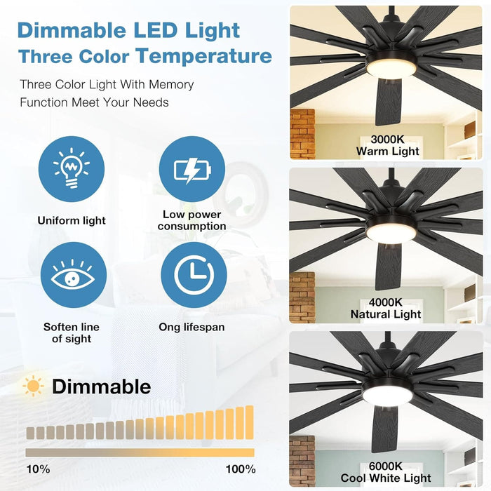 62 in. Silent Reversible DC Ceiling Fan, Remote Control Ceiling Fan with Light, Black 9 Blades Dimmable LED Ceiling Fan Light-4-ErisView