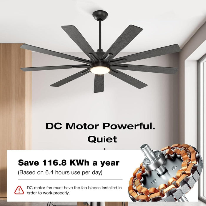 62 in. Silent Reversible DC Ceiling Fan, Remote Control Ceiling Fan with Light, Black 9 Blades Dimmable LED Ceiling Fan Light-5-ErisView