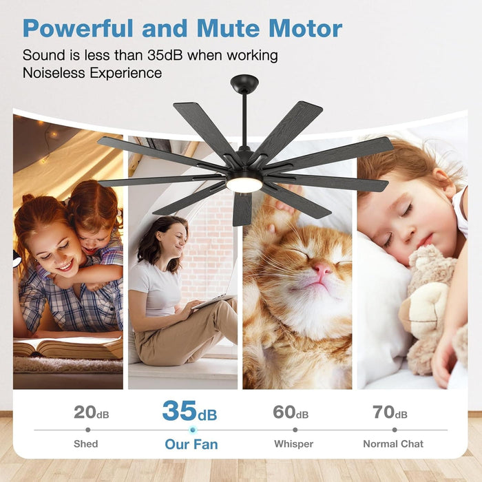 62 in. Silent Reversible DC Ceiling Fan, Remote Control Ceiling Fan with Light, Black 9 Blades Dimmable LED Ceiling Fan Light-6-ErisView