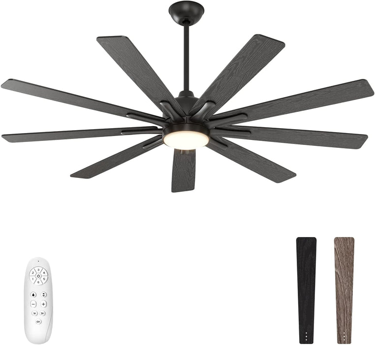 62 in. Silent Reversible DC Ceiling Fan, Remote Control Ceiling Fan with Light, Black 9 Blades Dimmable LED Ceiling Fan Light-1-ErisView