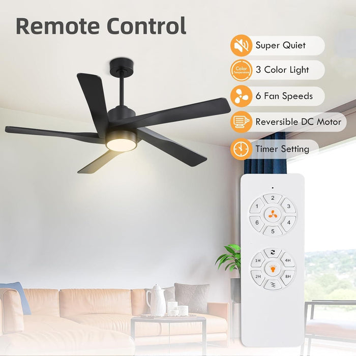 64 in. 5 Blade Remote Control Fan with Light, Nice Ceiling Fans, LED Ceiling Fan for Kitchen Bedroom Living Room, Matte Black Brass Ceiling Fan-10-ErisView