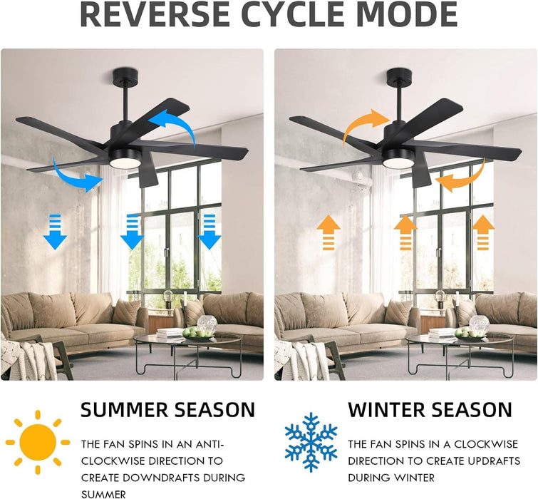 64 in. 5 Blade Remote Control Fan with Light, Nice Ceiling Fans, LED Ceiling Fan for Kitchen Bedroom Living Room, Matte Black Brass Ceiling Fan-12-ErisView