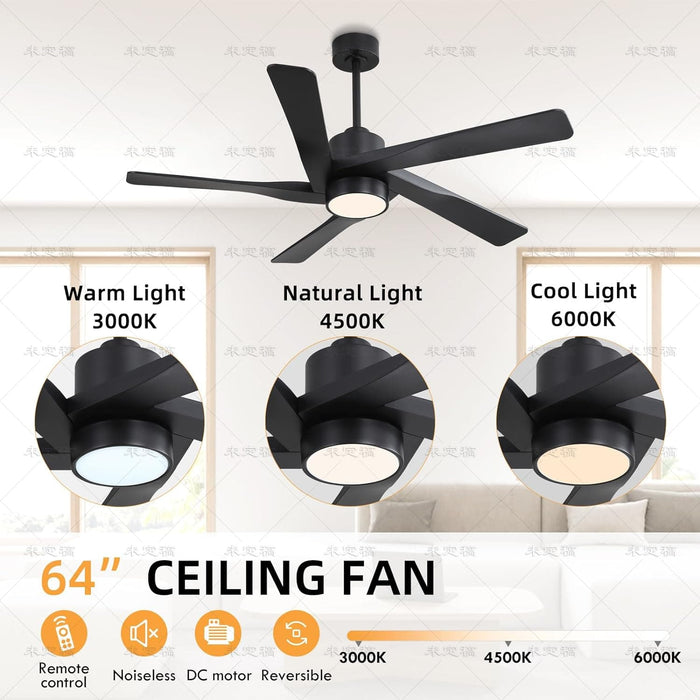 64 in. 5 Blade Remote Control Fan with Light, Nice Ceiling Fans, LED Ceiling Fan for Kitchen Bedroom Living Room, Matte Black Brass Ceiling Fan-13-ErisView