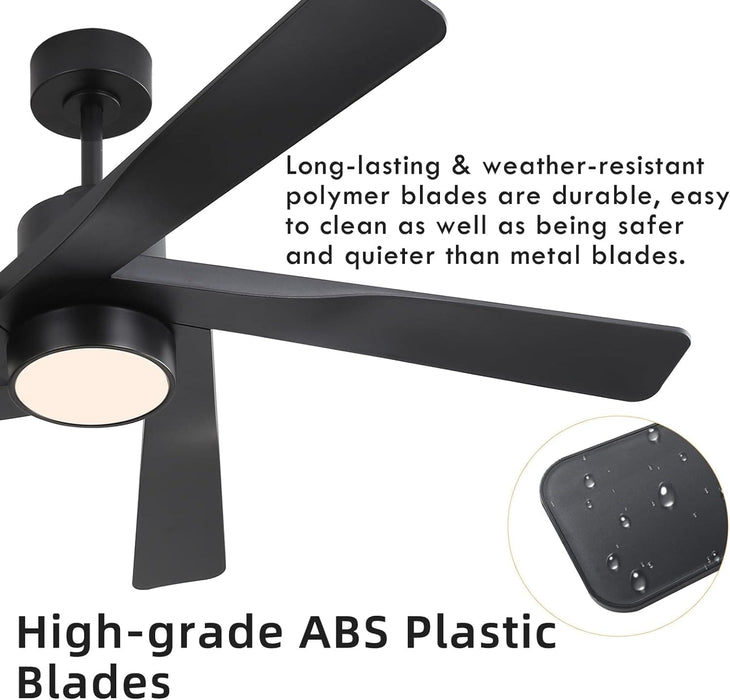 64 in. 5 Blade Remote Control Fan with Light, Nice Ceiling Fans, LED Ceiling Fan for Kitchen Bedroom Living Room, Matte Black Brass Ceiling Fan-15-ErisView