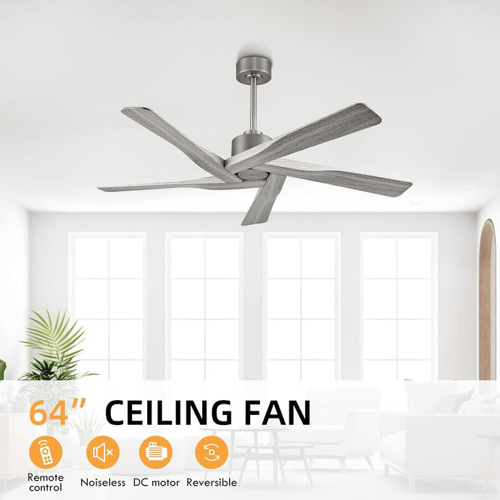 64 in. 5 Blade Remote Control Fan with Light, Nice Ceiling Fans, LED Ceiling Fan for Kitchen Bedroom Living Room, Matte Black Brass Ceiling Fan-24-ErisView