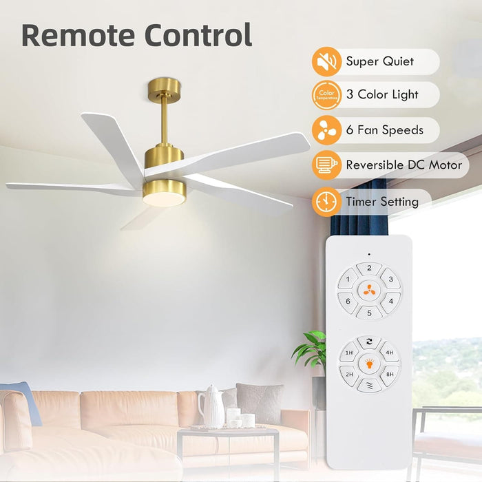 64 in. 5 Blade Remote Control Fan with Light, Nice Ceiling Fans, LED Ceiling Fan for Kitchen Bedroom Living Room, Matte Black Brass Ceiling Fan-26-ErisView