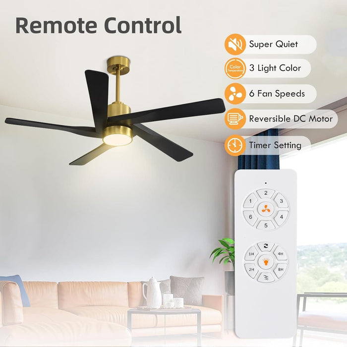 64 in. 5 Blade Remote Control Fan with Light, Nice Ceiling Fans, LED Ceiling Fan for Kitchen Bedroom Living Room, Matte Black Brass Ceiling Fan-2-ErisView