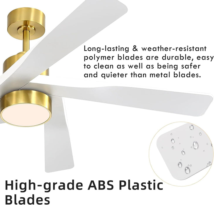 64 in. 5 Blade Remote Control Fan with Light, Nice Ceiling Fans, LED Ceiling Fan for Kitchen Bedroom Living Room, Matte Black Brass Ceiling Fan-31-ErisView