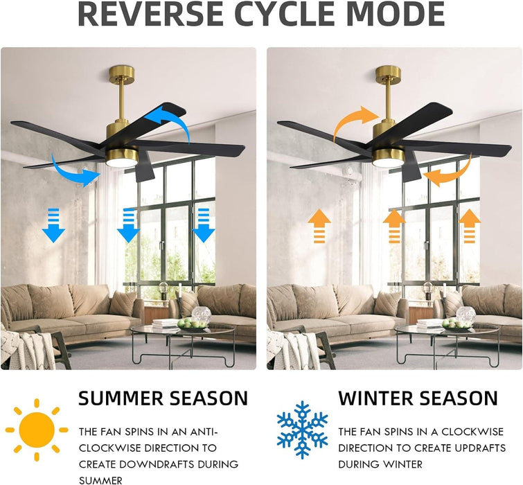 64 in. 5 Blade Remote Control Fan with Light, Nice Ceiling Fans, LED Ceiling Fan for Kitchen Bedroom Living Room, Matte Black Brass Ceiling Fan-3-ErisView