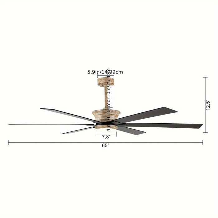 65 in. 6-Blade Large Industrial LED Ceiling Fan, Downrod Mount Reversible Ceiling Fan with LED Light Remote Control-ErisView