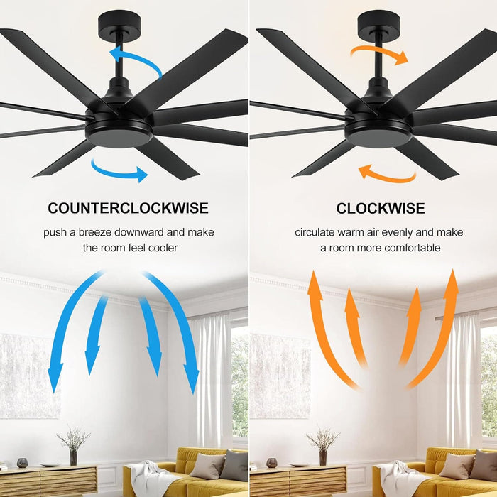 65 in. Black Ceiling Fans without Lights, Modern Farmhouse Ceiling Fan with Remote Control, Quite Reversible Ceiling Fan for Kitchen Living Room Bedroom-3-ErisView