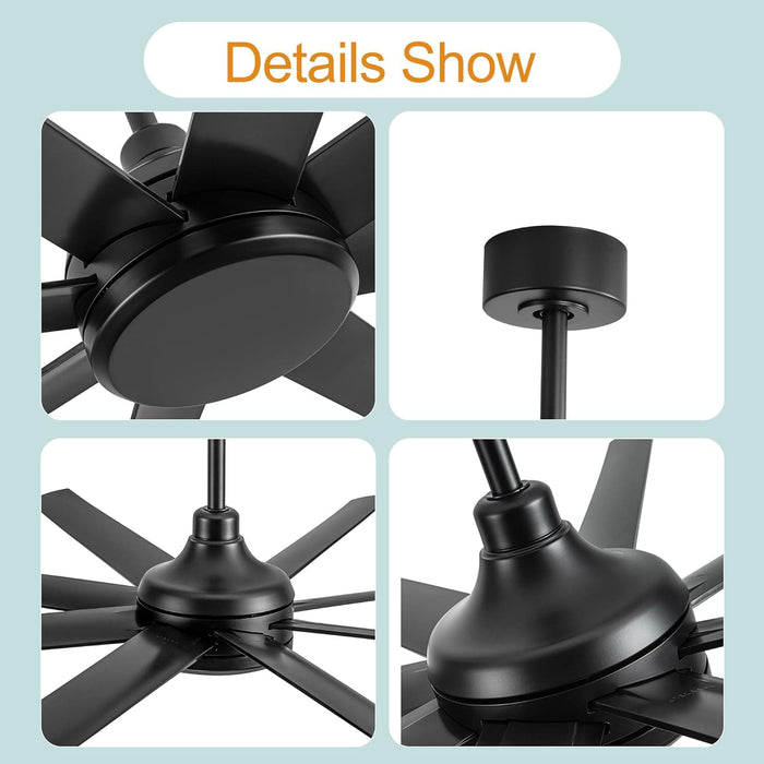 65 in. Black Ceiling Fans without Lights, Modern Farmhouse Ceiling Fan with Remote Control, Quite Reversible Ceiling Fan for Kitchen Living Room Bedroom-4-ErisView