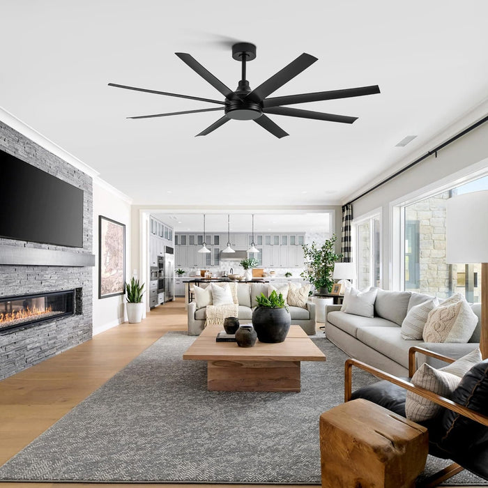 65 in. Black Ceiling Fans without Lights, Modern Farmhouse Ceiling Fan with Remote Control, Quite Reversible Ceiling Fan for Kitchen Living Room Bedroom-6-ErisView