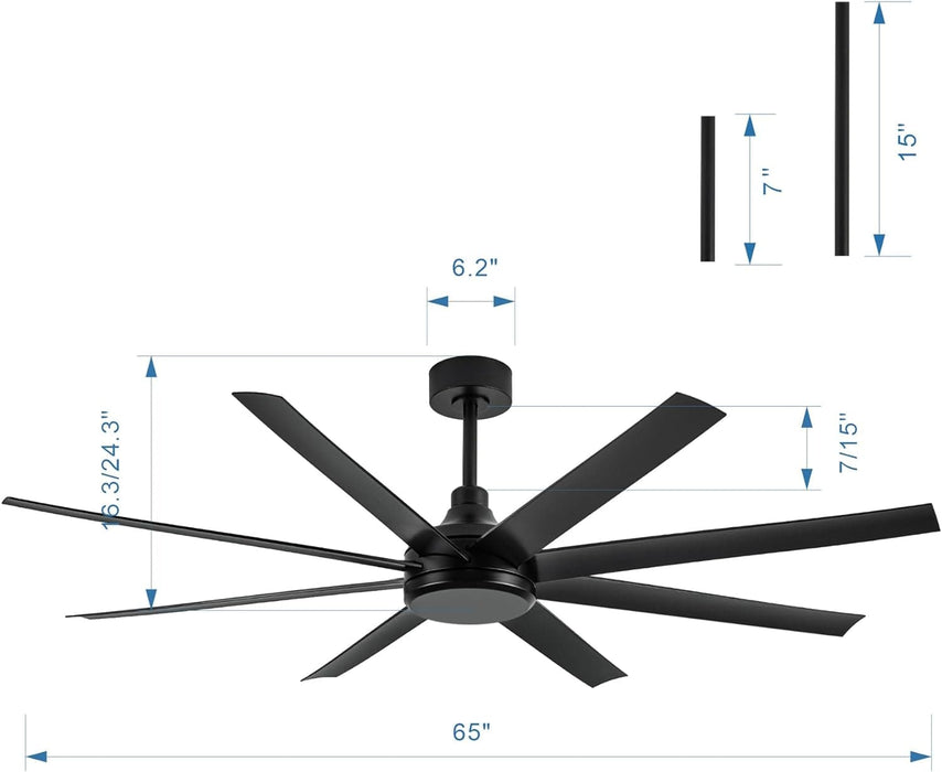 65 in. Black Ceiling Fans without Lights, Modern Farmhouse Ceiling Fan with Remote Control, Quite Reversible Ceiling Fan for Kitchen Living Room Bedroom-7-ErisView