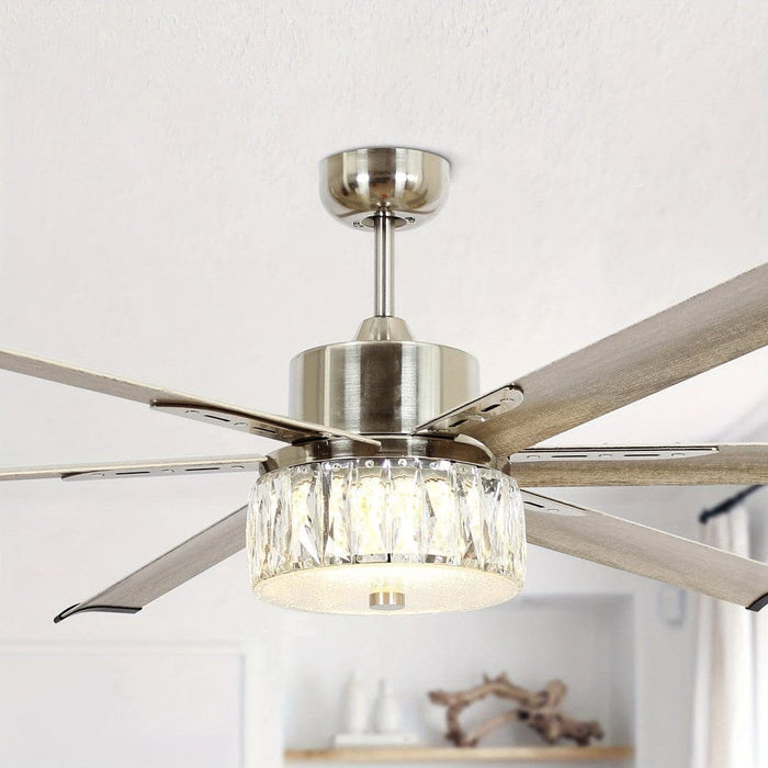 65 in. Ceiling Fan with LED Light, 6-Blade Large Crystal Ceiling Fan with Remote Control for Living Room-ErisView