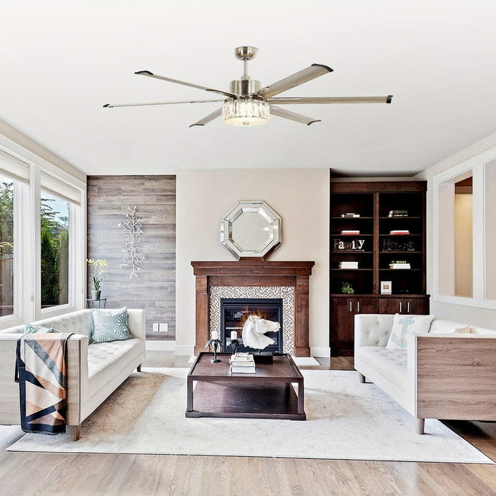 65 in. Ceiling Fan with LED Light, 6-Blade Large Crystal Ceiling Fan with Remote Control for Living Room-ErisView