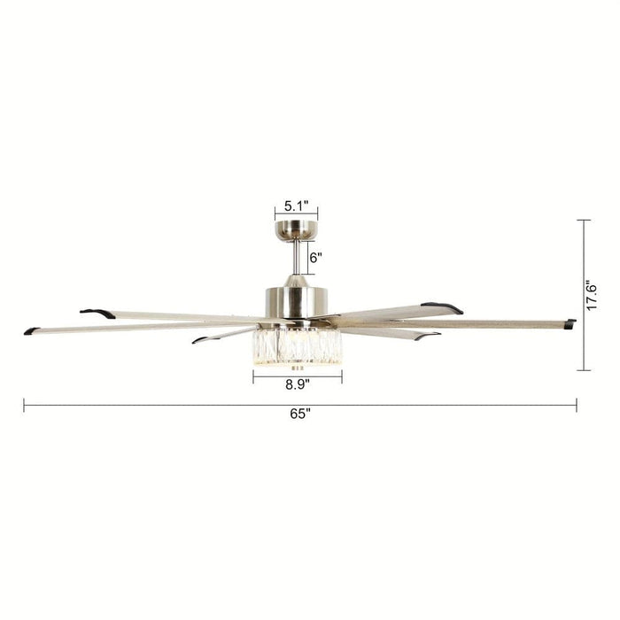 65 in. Ceiling Fan with LED Light, 6-Blade Large Crystal Ceiling Fan with Remote Control for Living Room-ErisView