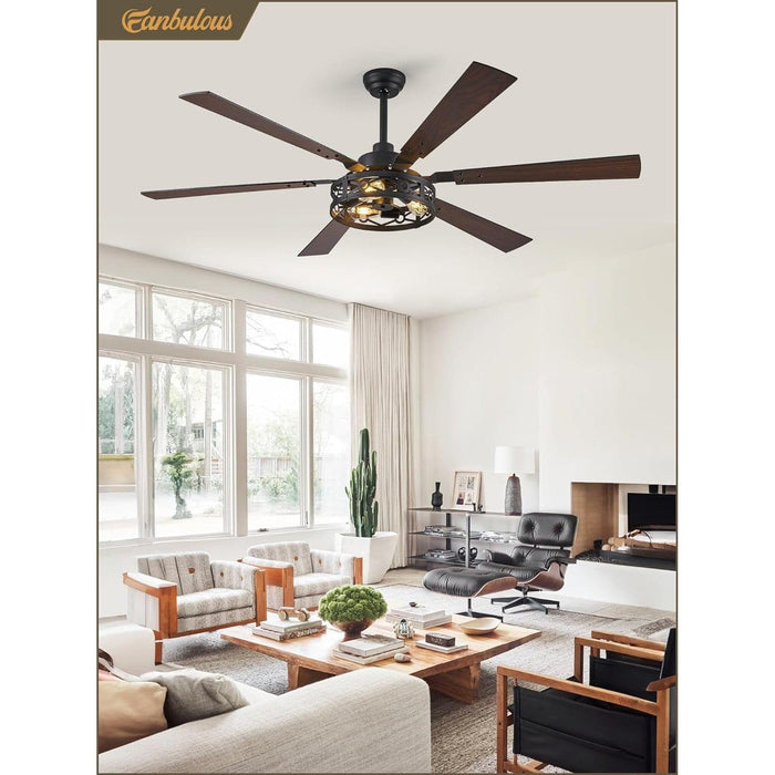 65 in. Farmhouse Caged Ceiling Fan with Lights Remote, Black Industrial Reversible Quiet Ceiling Fans, Large Ceiling Fan for Living Room Bedroom-7-ErisView