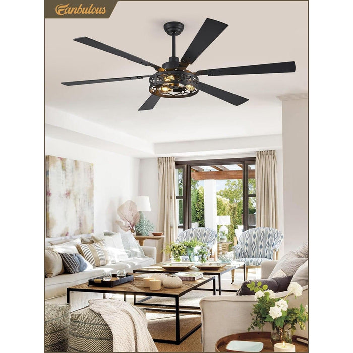 65 in. Farmhouse Caged Ceiling Fan with Lights Remote, Black Industrial Reversible Quiet Ceiling Fans, Large Ceiling Fan for Living Room Bedroom-8-ErisView