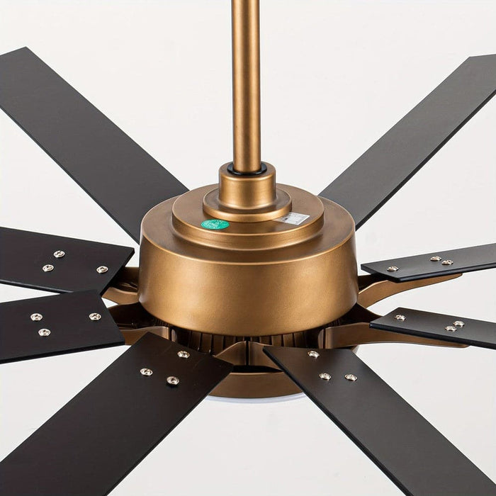 65 in. Industrial Downrod Mount LED Ceiling Fan with Light and Remote Control, 8-Blade Large Gold Ceiling Fan-ErisView