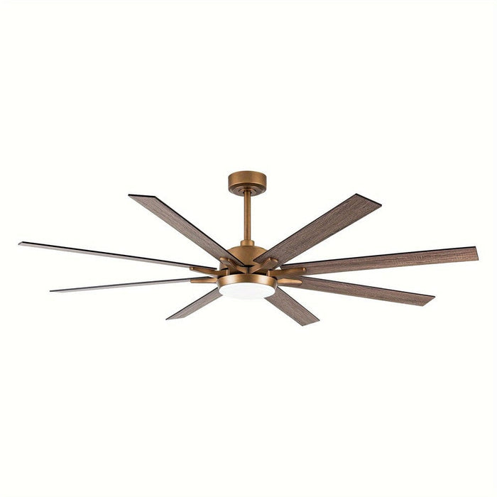 65 in. Industrial Downrod Mount LED Ceiling Fan with Light and Remote Control, 8-Blade Large Gold Ceiling Fan-ErisView