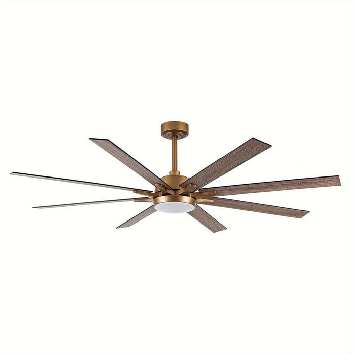 65 in. Industrial Downrod Mount LED Ceiling Fan with Light and Remote Control, 8-Blade Large Gold Ceiling Fan-ErisView