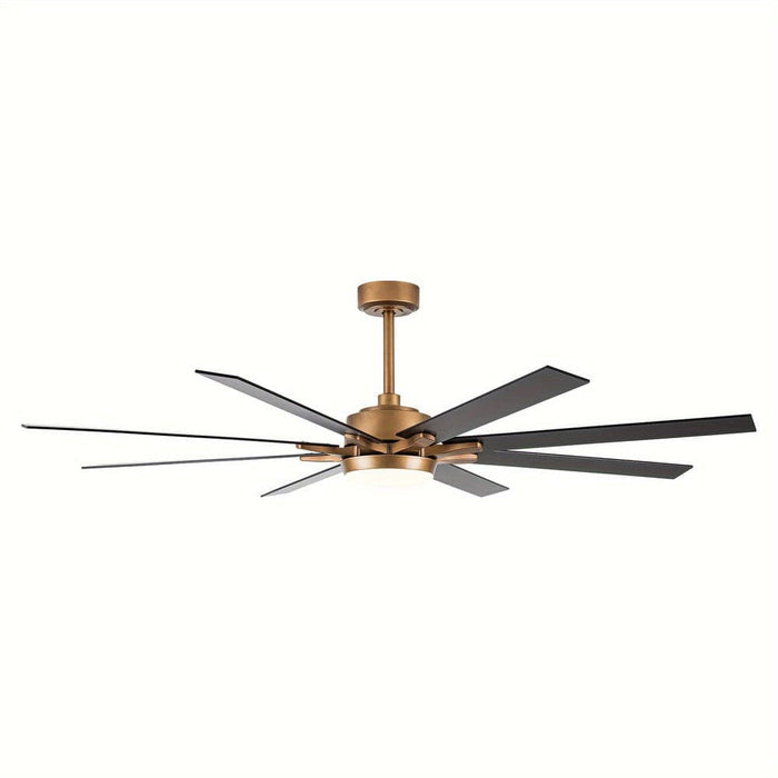 65 in. Industrial Downrod Mount LED Ceiling Fan with Light and Remote Control, 8-Blade Large Gold Ceiling Fan-ErisView