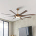 65 in. Industrial Downrod Mount LED Ceiling Fan with Light and Remote Control, 8-Blade Large Gold Ceiling Fan-ErisView