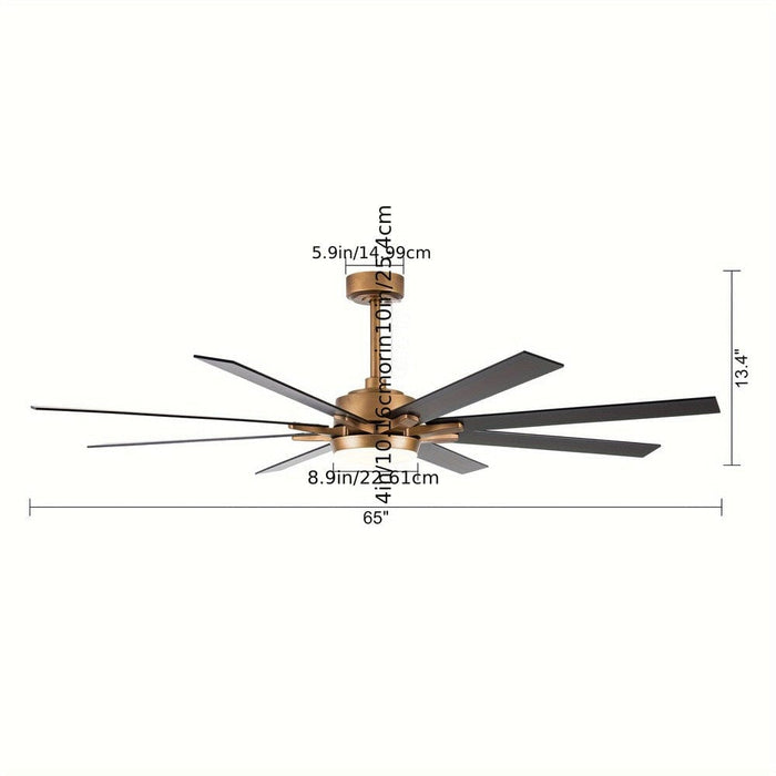 65 in. Large 8-Blade Industrial Living Room Ceiling Fan, Black Downrod Mount Ceiling Fan with LED Light Kit and Remote Control for Bedroom-ErisView