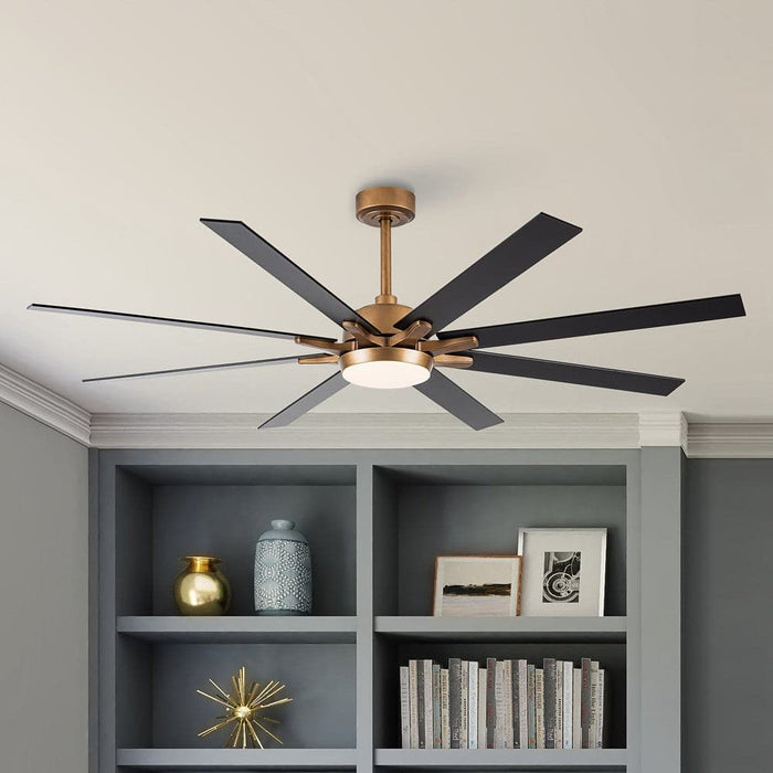 65 in. Large 8-Blade Industrial Living Room Ceiling Fan, Black Downrod Mount Ceiling Fan with LED Light Kit and Remote Control for Bedroom-ErisView