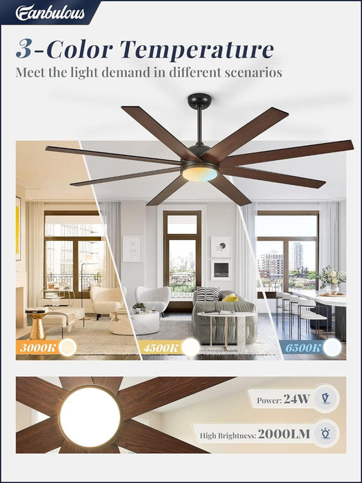 65 in. Remote Control Ceiling Fan and Light, Black Ceiling Fan for Living Room Bedroom, Outdoor Fan for Patio, Exterior Fans-3-ErisView