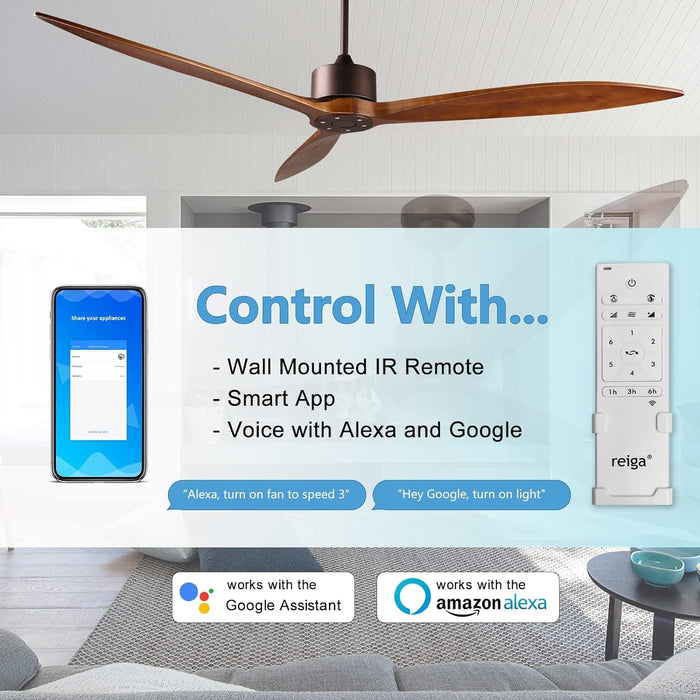 65 in. Smart Large Outdoor Fan, Remote Ceiling Fan with Light, Farmhouse Walnut Reversible DC Ceiling Fan, Propeller Ceiling Fan for Patio Living Room-20-ErisView