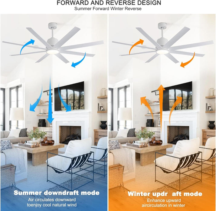 65 in. White Ceiling Fan with Light and Remote, Large Modern Ceiling Fan for Living Room Bedroom Office, Outdoor Fan for Patio-3-ErisView