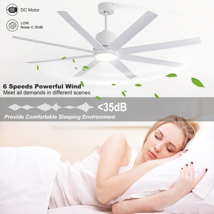 65 in. White Ceiling Fan with Light and Remote, Large Modern Ceiling Fan for Living Room Bedroom Office, Outdoor Fan for Patio-5-ErisView