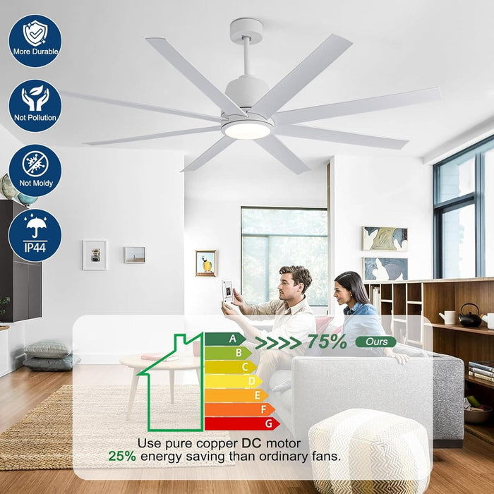 65 in. White Ceiling Fan with Light and Remote, Large Modern Ceiling Fan for Living Room Bedroom Office, Outdoor Fan for Patio-6-ErisView