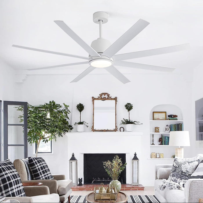 65 in. White Ceiling Fan with Light and Remote, Large Modern Ceiling Fan for Living Room Bedroom Office, Outdoor Fan for Patio-8-ErisView