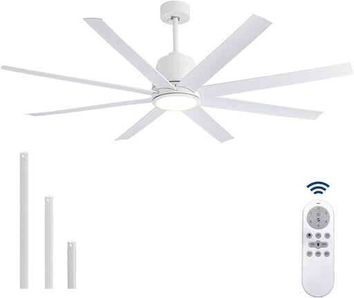65 in. White Ceiling Fan with Light and Remote, Large Modern Ceiling Fan for Living Room Bedroom Office, Outdoor Fan for Patio-1-ErisView